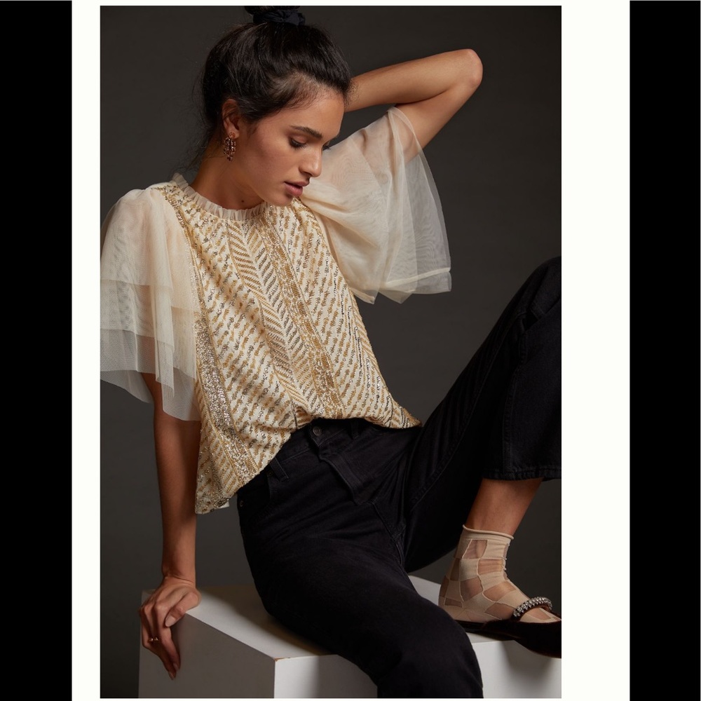 ANTHROPOLOGIE LET ME BE SEQUINED EMBROIDERED TOP 🔥